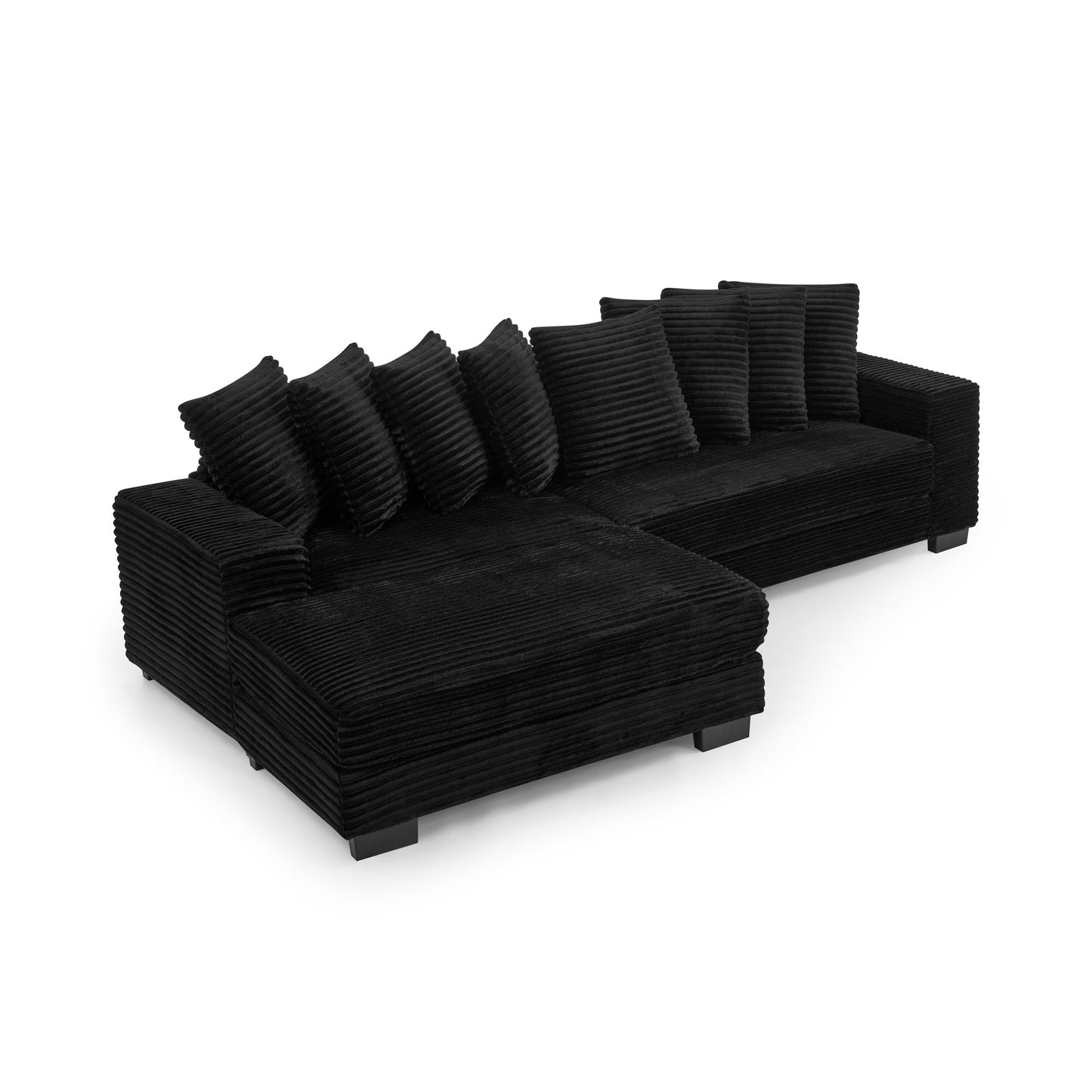 NEW Black Corduroy Tufted Upholstered L-Shaped Modular Convertible Sleeper Sectional Sofa Couch