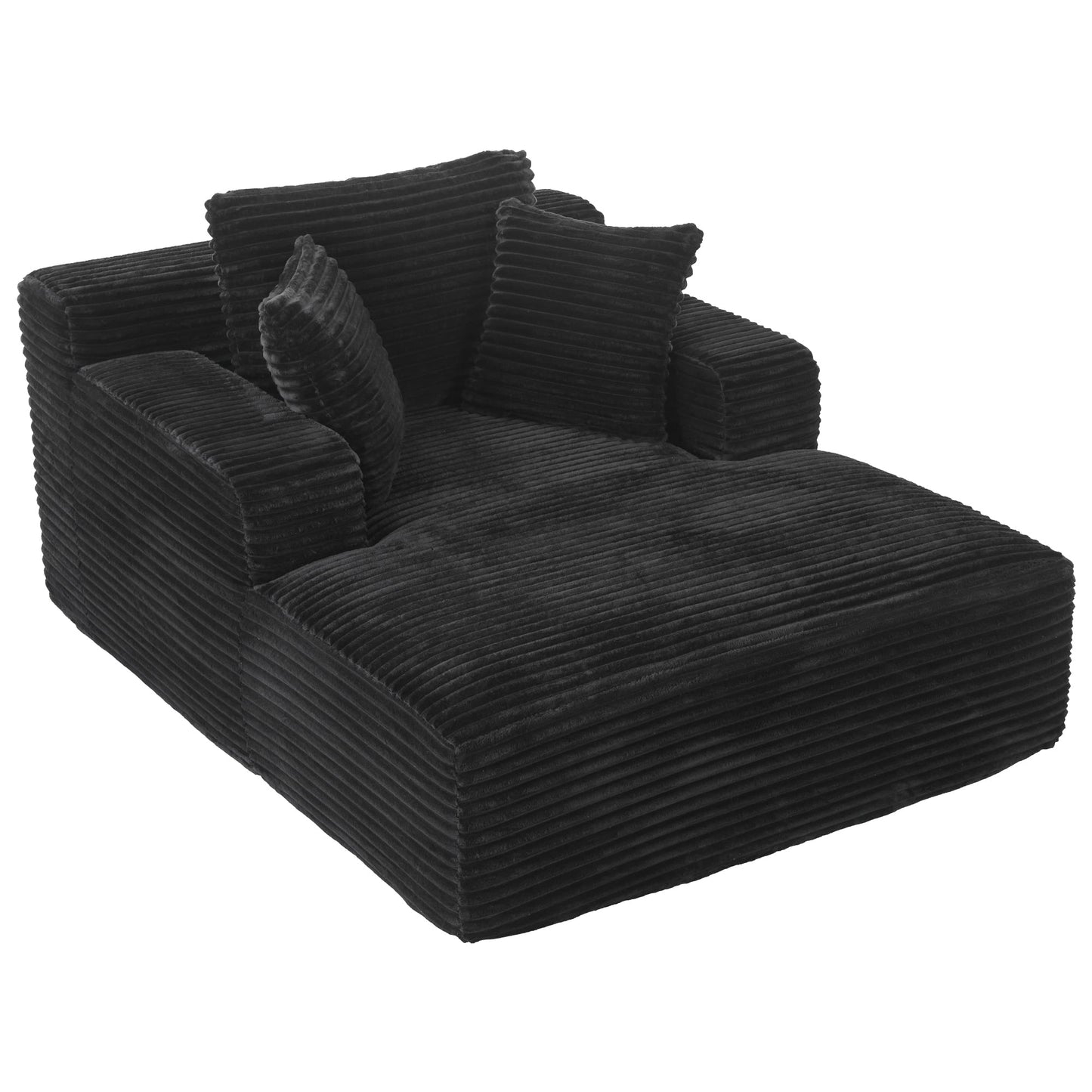 NEW Modern Black Corduroy Chaise Lounge Sofa Bed with Removable Pillows, 48.8' Upholstered Sleeper Sofa