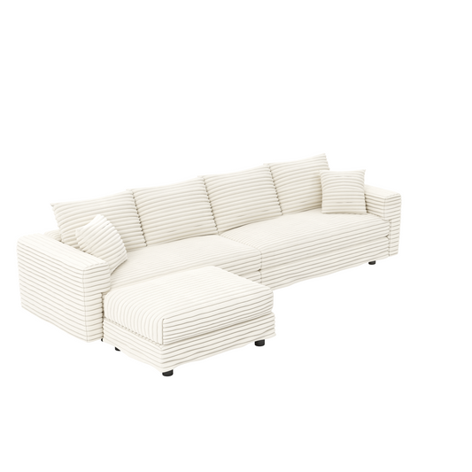 NEW 102.4' Plush Corduroy 4-Seat Beige Modern Comfy Upholstered Sofa Cloud Deep Seat Couch