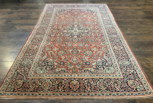 USED Persian Kashan Rug 4x7, Red, Floral Medallion, Vintage, Wool
