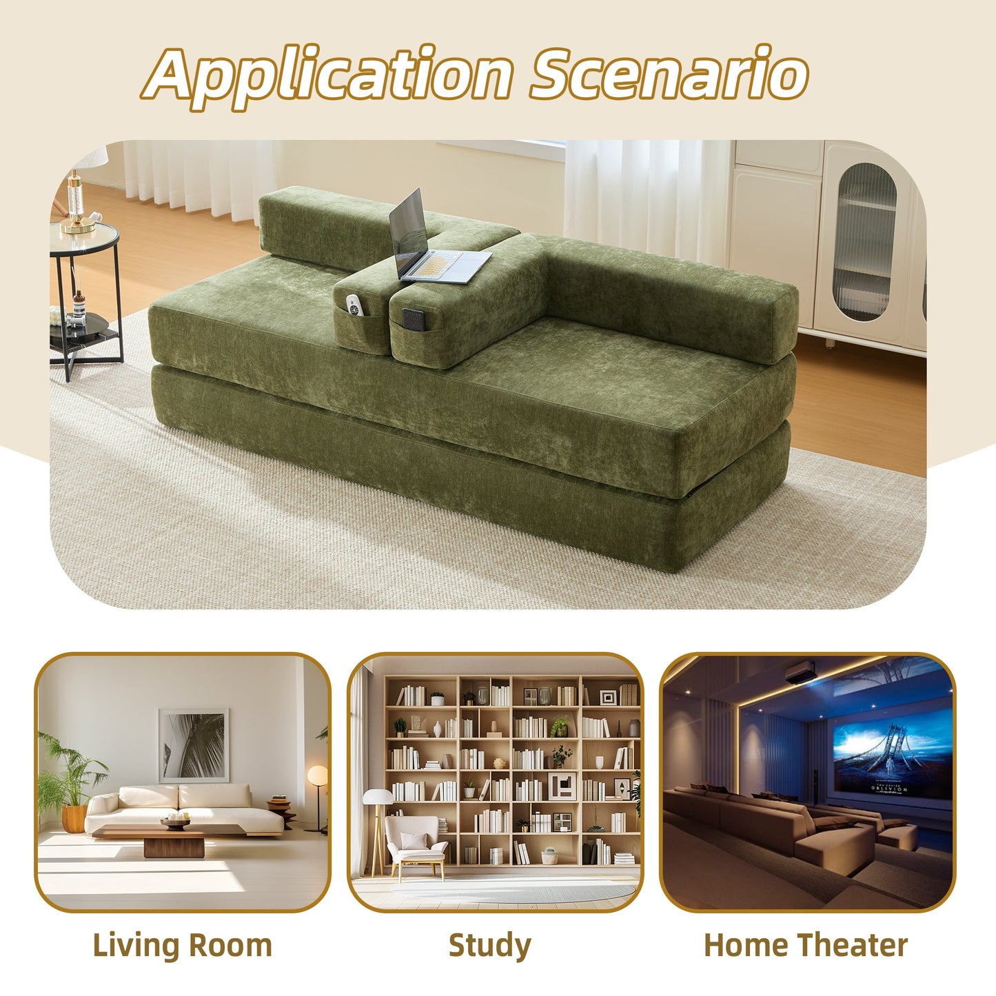 NEW United Memory Foam Convertible Folding Couch Sofa Bed with Pillows