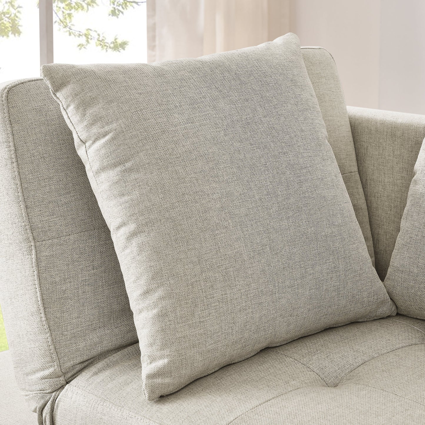 NEW Modern Beige Linen Fabric Convertible Sleeper Sofa Chair Adjustable Backrest Recliner with Pullout Sofa Bed and Wheels