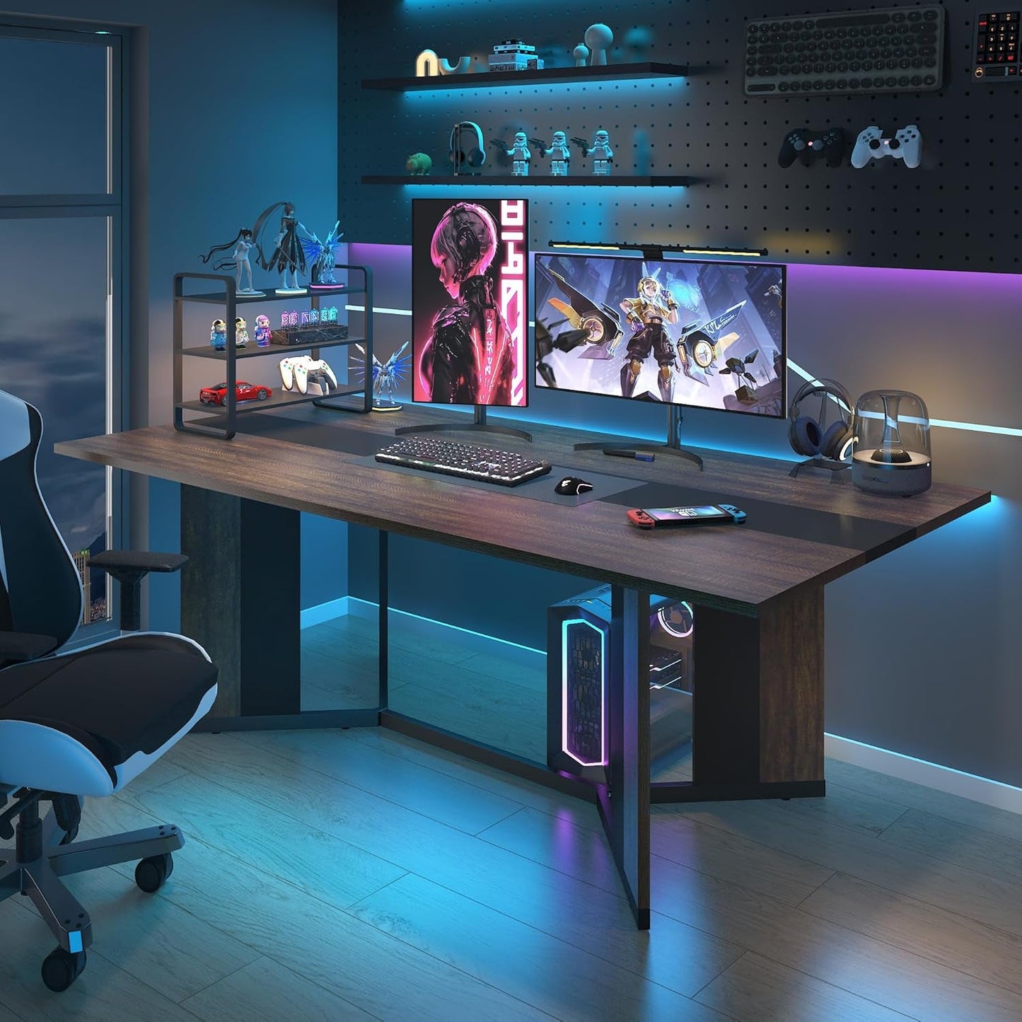 NEW 71In Large Rectangular Dining Table With Brown Tabletop