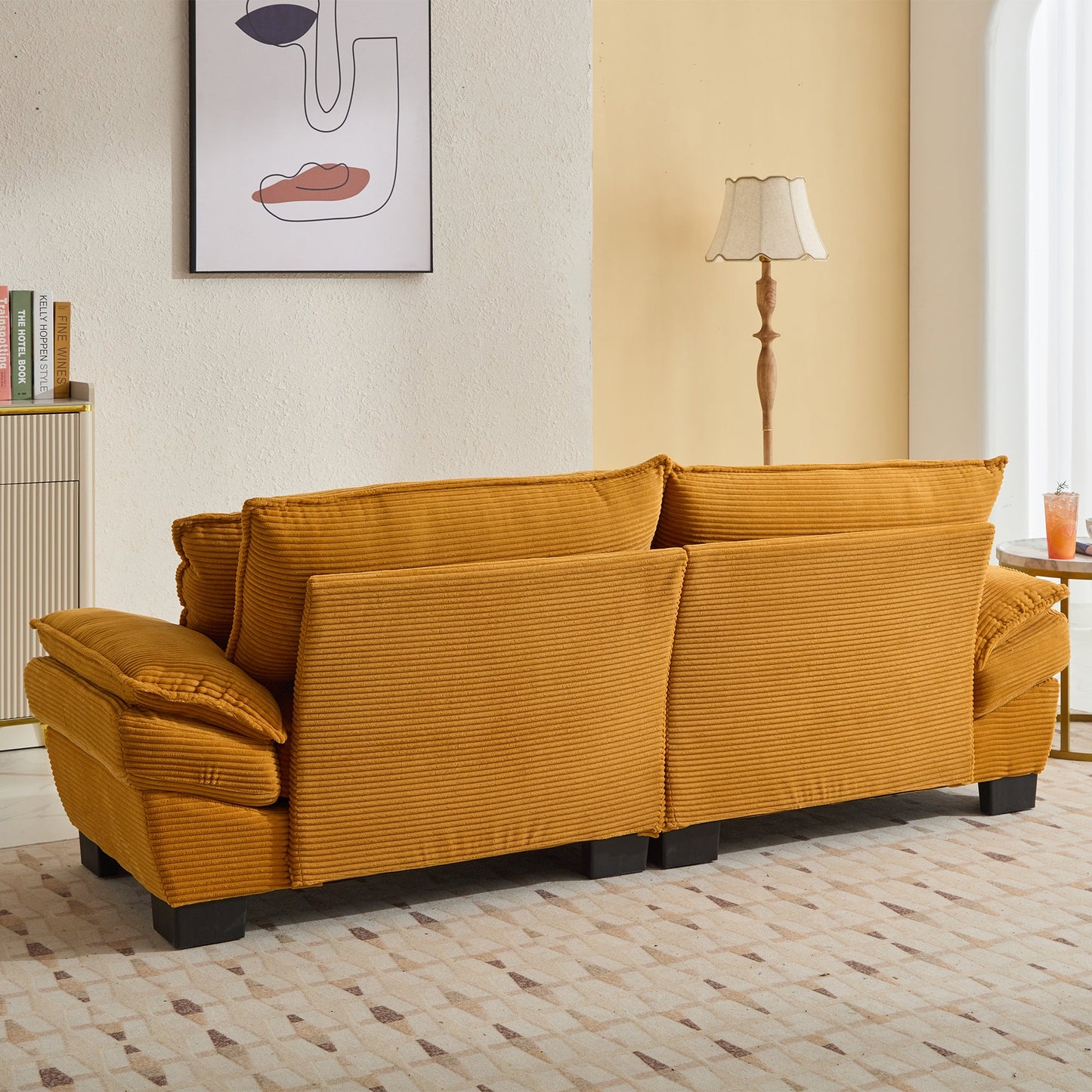 NEW Comfy Upholstered Deep Seat Yellow Corduroy Sleeper Couch Loveseat Sofa with Pillows