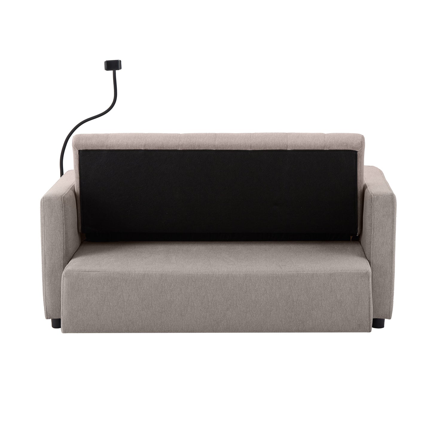 NEW Convertible Sofa Bed Loveseat with USB Ports, Side Pockets, Cup Holders & Swivel Phone Holder, Light Grey Bella Fabric