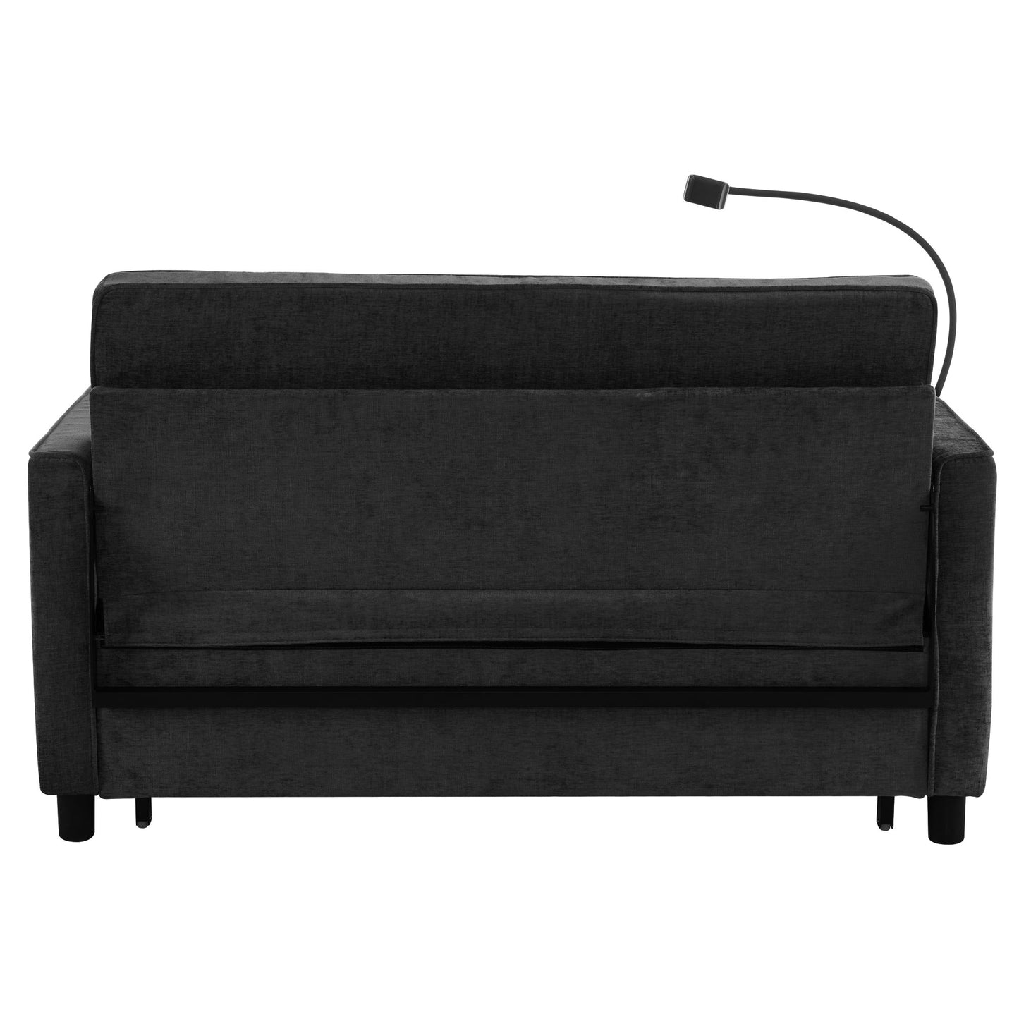 NEW Contemporary 56.9' Loveseat Sofa Bed Sleeper with Reversible Backrest, Side Pockets, USB Ports, Phone Holder, Black Chenille