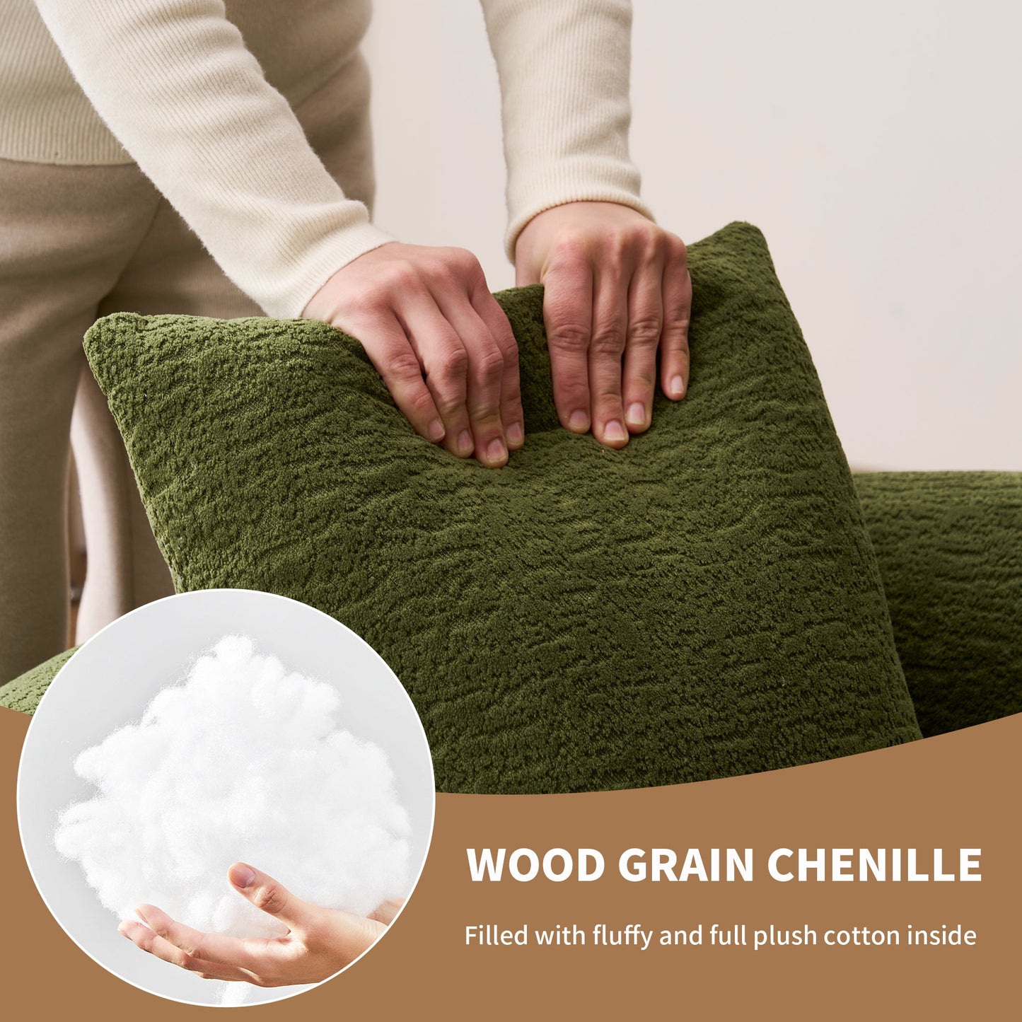 NEW Green Curved Loveseat: Compressed No Assembly, Chenille Small Sofa, 30D Sponge, Compact for Apartments, 65' L, 300Lbs, 3 Pillows