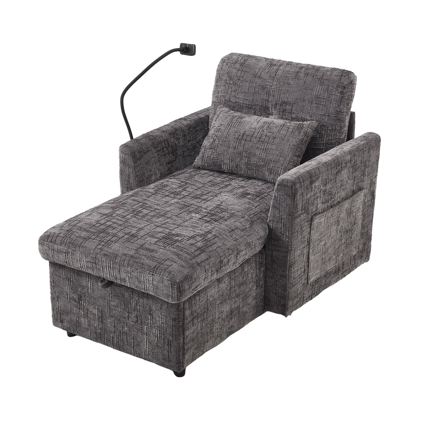NEW Multifunctional Recliner with Storage Backrest and Cell Phone Bracket in Gray Chenille for Living Room and Bedroom