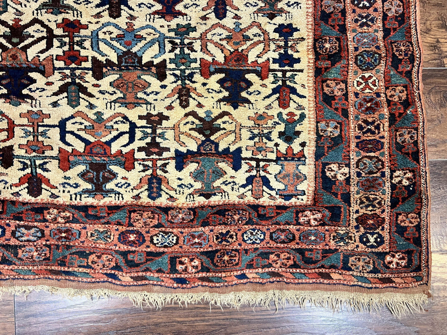 USED Persian Afshar Rug 5x6, Allover Repeated Motif, Wool Tribal Carpet, Handmade Semi Antique Rug