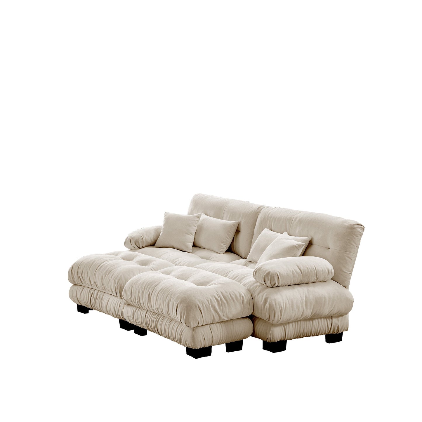 NEW Light Coffee Chenille Cloud Couch Sleeper 2 Seater Upholstered Wide Arm Sofa with 2 Lumbar 2 Throw Pillows and  2 Ottomans