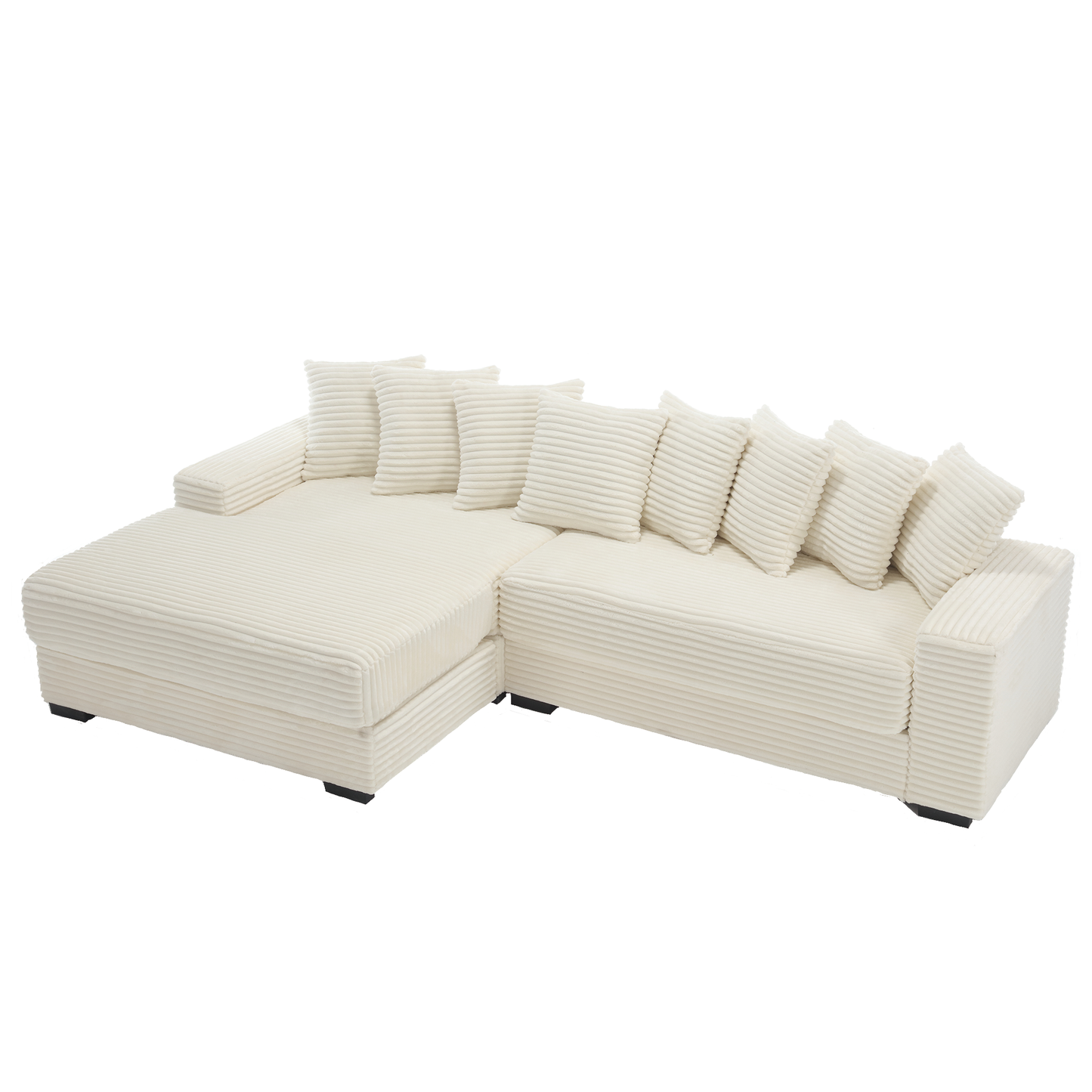 NEW Oversized Two-Piece  Couches,  L Shaped Sofa, Corduroy, Left Chaise Daybed,with Armrests,Eight Throw Pillows,Corner Sofa,Easy To Assemble, Beige