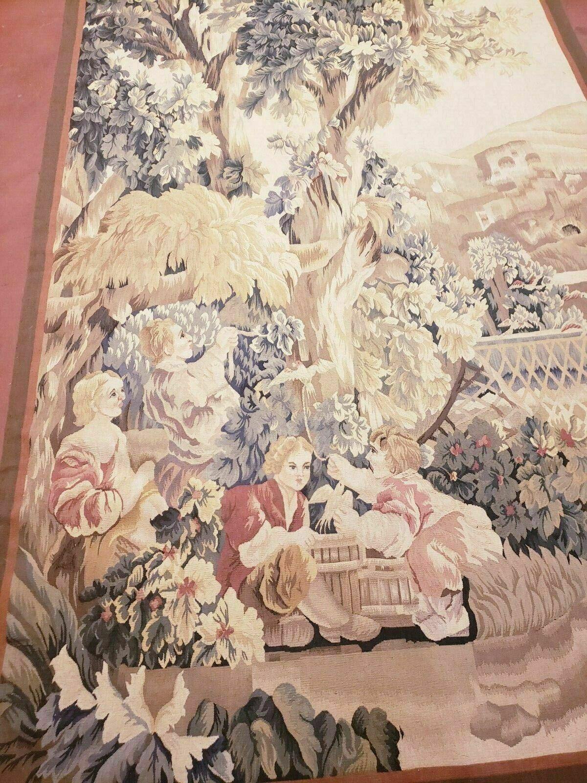 USED 4' X 6' Tapestry French Design Handmade Aubusson Weave Nature One Of A Kind