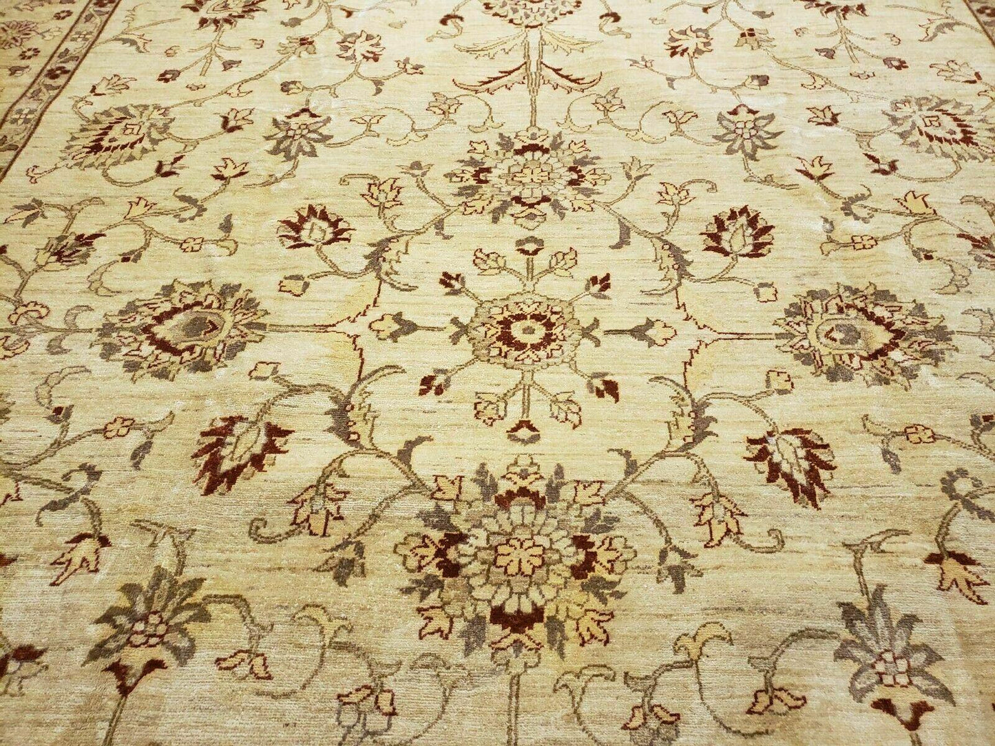 USED Oushak Rug 10x14 Neutral Colors Handmade Peshawar Wool Carpet Oatmeal Beige