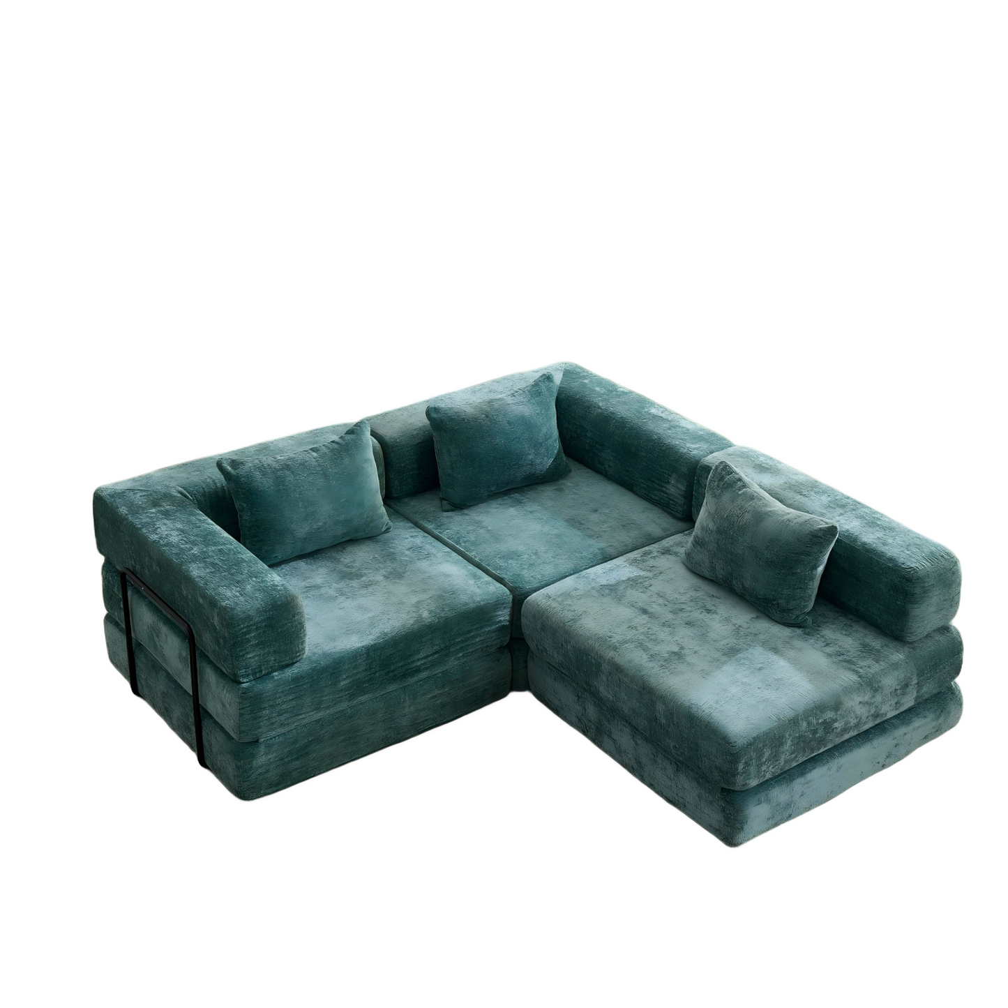 NEW Dark Green Chenille Fabric Compression Convertible Floor Sofa Bed