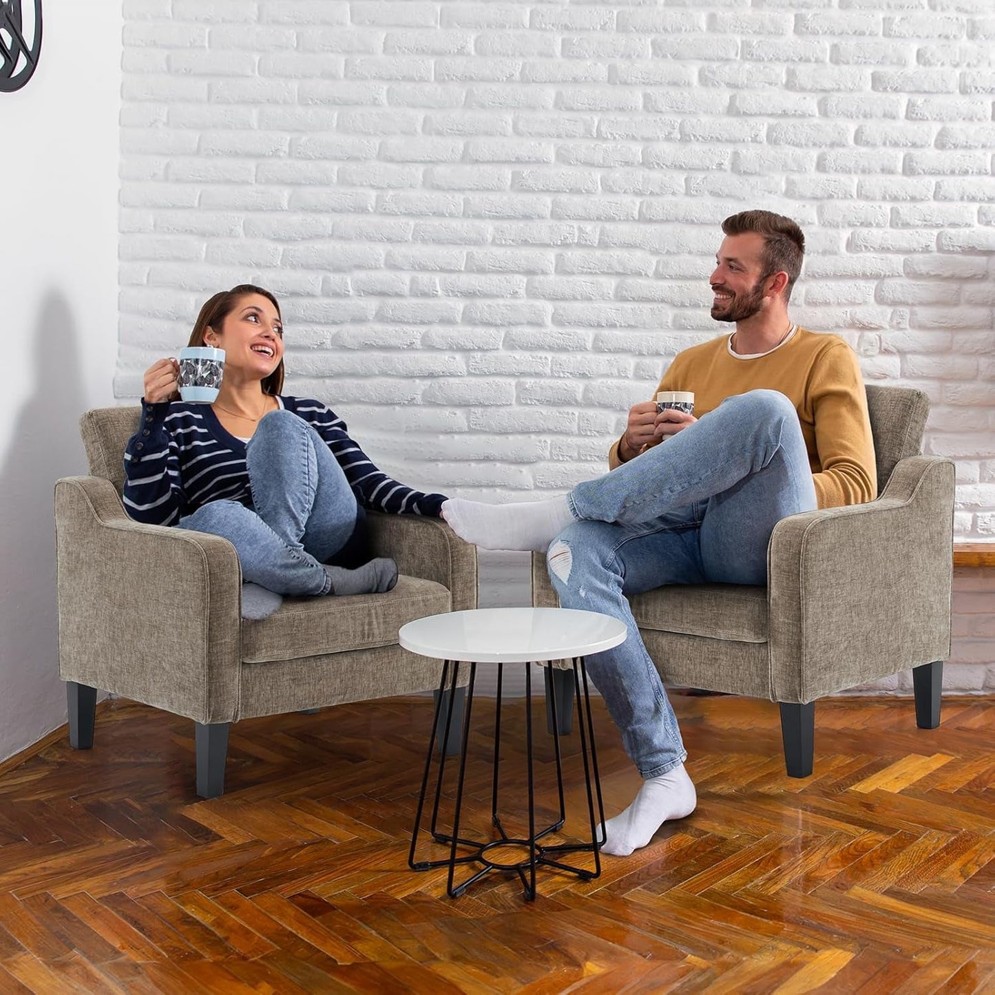 NEW Light Brown Mid Century Upholstered Accent Chairs Set