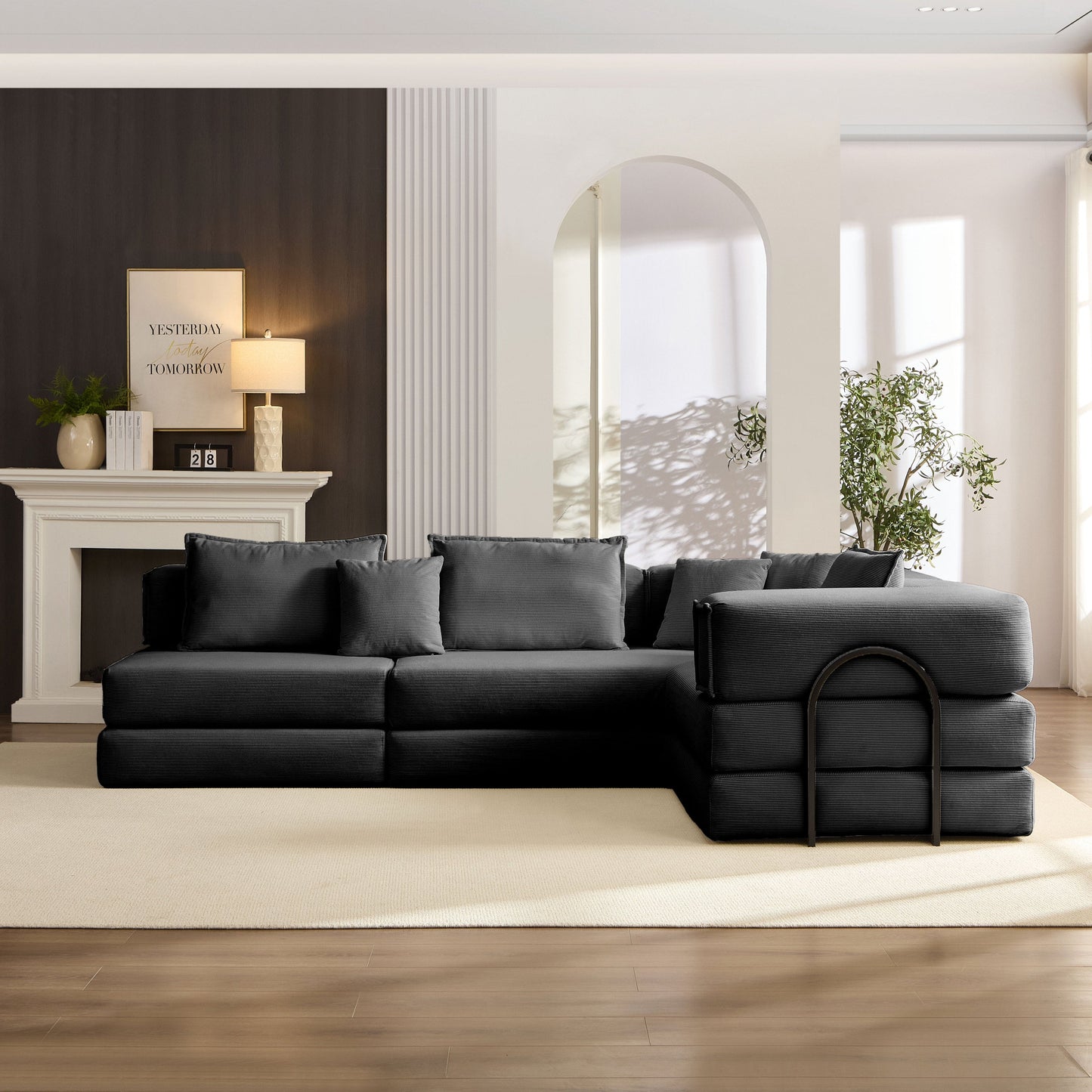 NEW Oversized Black Upholstered Sectional Sofa Set Modular 118.2' L Shaped Living Room Sofa Set with 6 Pillows