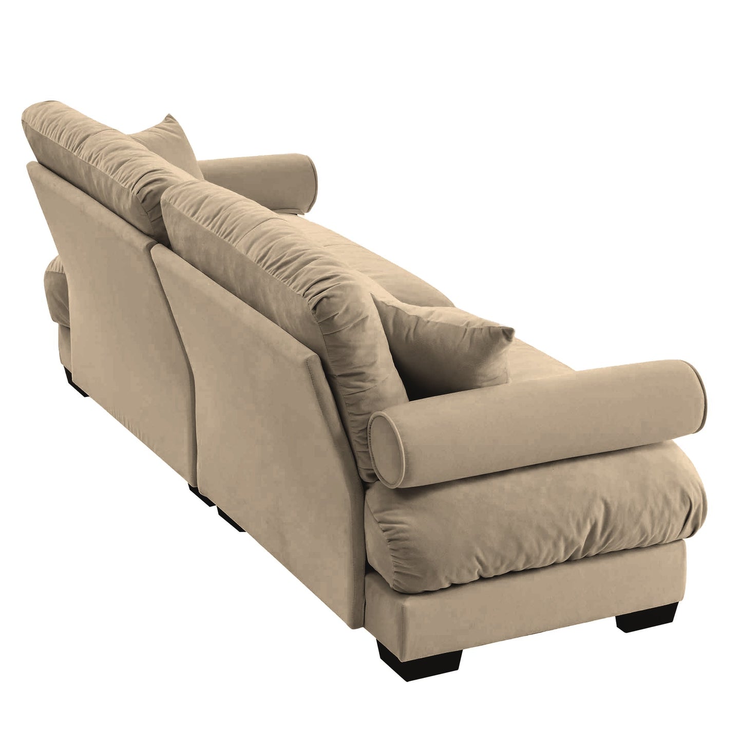 NEW Modern Camel Velvet Two-Seater Sofa with Bolstered Armrests and Pillows