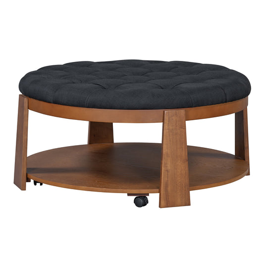 NEW Modern Large Round Ottoman and Coffee Table 2-Tier
