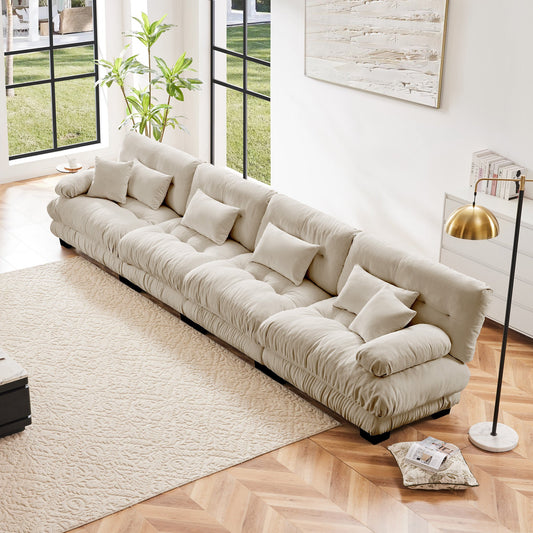 NEW Light Coffee Chenille Comfy Upholstered 4-Seater Sectional Sofa Modular Deep Seat Sofa Couch