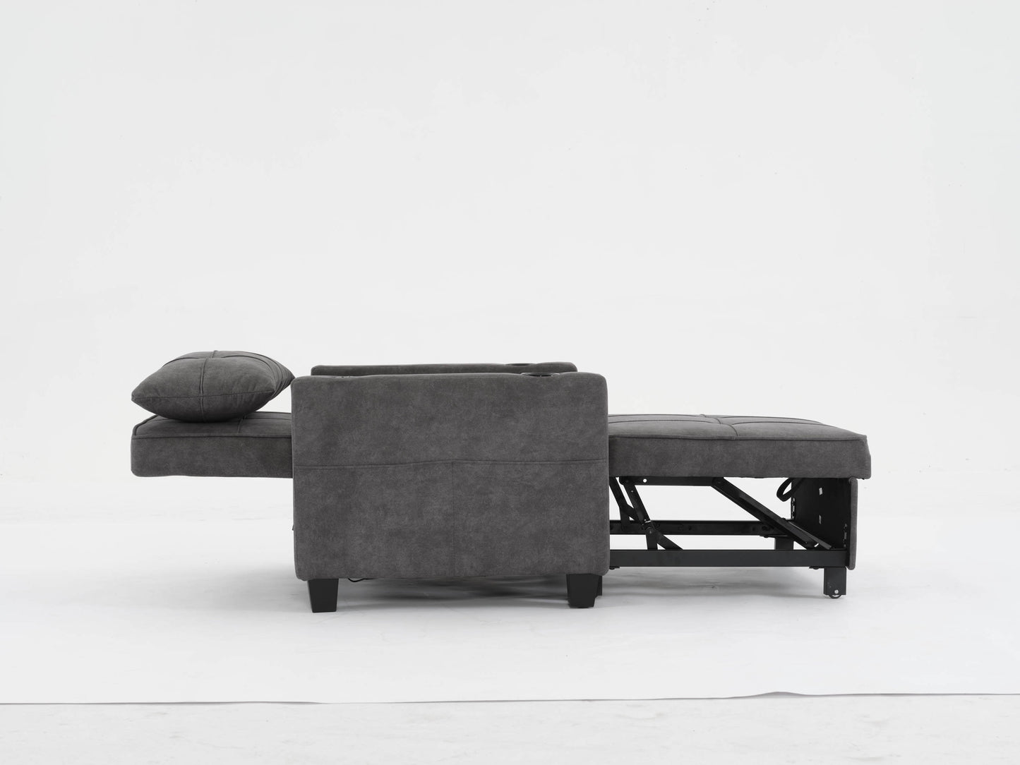 NEW Dark Grey Futon Bed Convertible Chair 3-in-1 Pull Out Sleeper Sofa with USB Ports