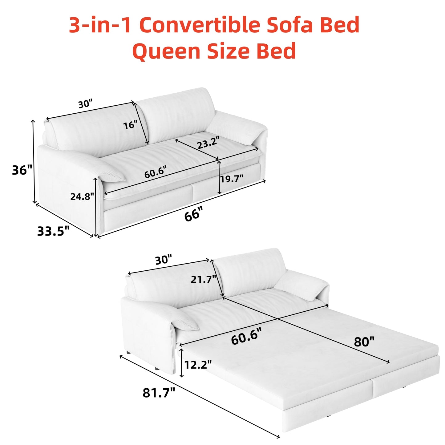 NEW 66' Queen Pull Out Sofa Bed, 3-in-1 Convertible Sleeper Sofa with Side Storage,Multi-Functional Velvet Loveseat Bed for Living Room,Bedroom,Apartment,Office.(Old Sku:W1885P214784;New Sku:W1885S00222)