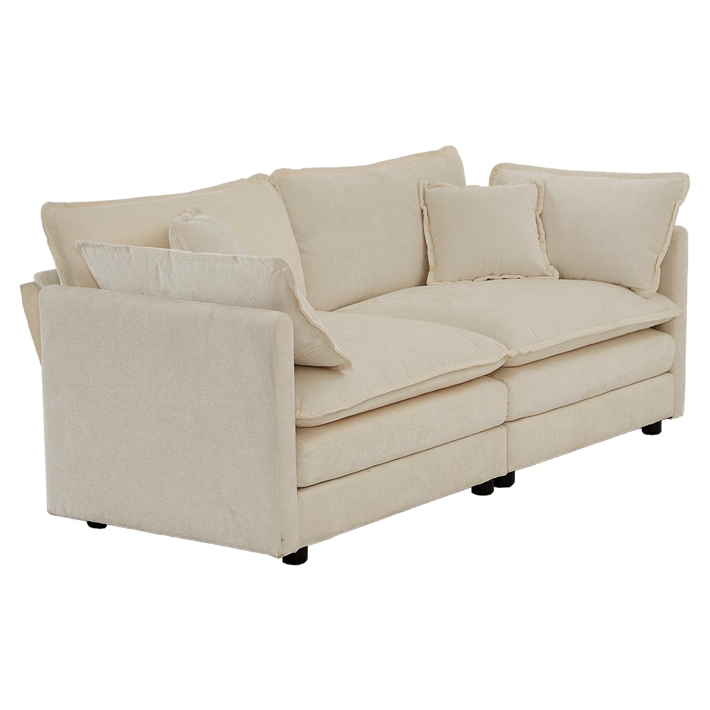 NEW 4 - Piece Upholstered Sectional Sofa, 1 - Piece of 2 Seater Sofa and 2- Piece of Ottomans , 2 Seater Loveseat Lounge with Ottomans , Beige Chenille