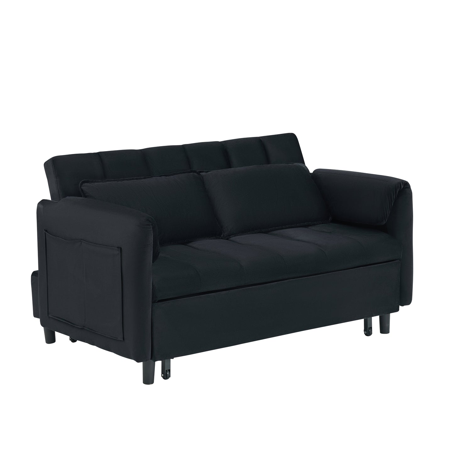 NEW 52' Black modern velvet pull-out bed, small love seat