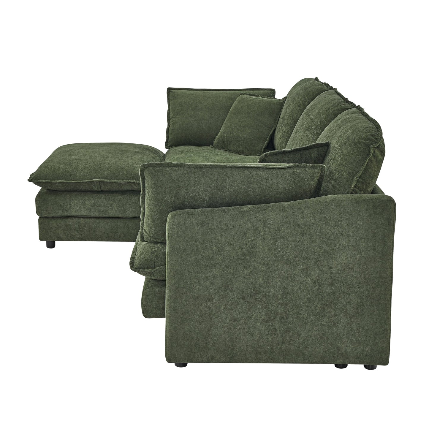 NEW Modern Home Living Room L-Shaped Sectional Sofa Couches with Ottoman, Convertible Oversized 4 Seater Couch Towel Fabric, Green