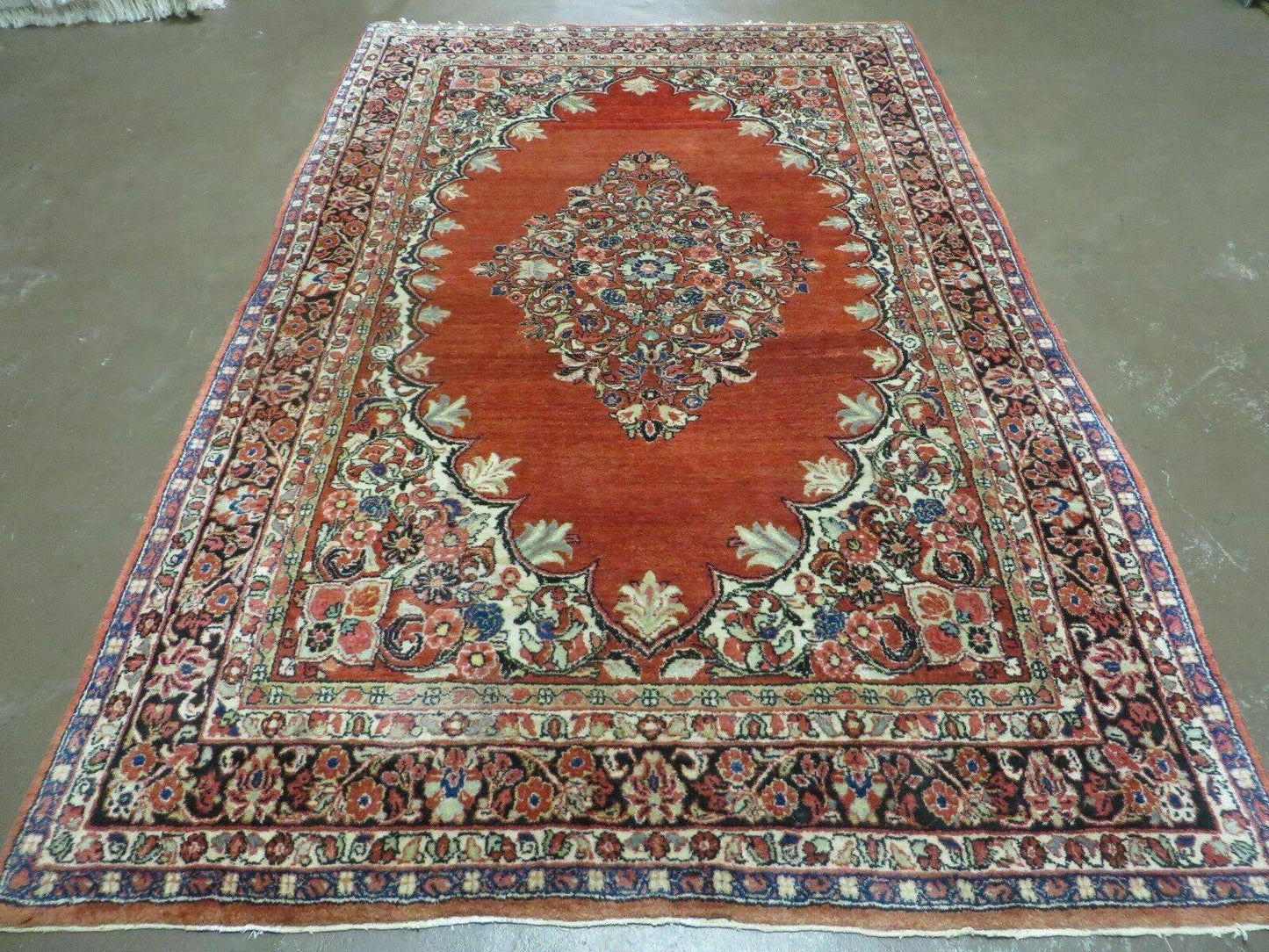 USED Antique Persian Sarouk Rug 5x8, Red, Semi Open Field, Hand Knotted, Wool