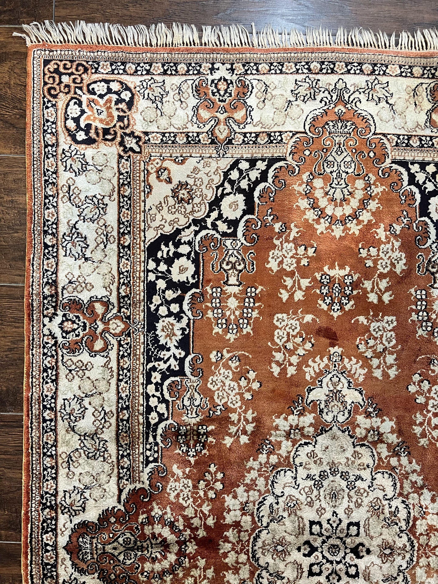 USED Turkish Silk Rug 3x5, Very Fine 400 KPSI, Floral Medallion, Handmade Hand Knotted Silk on Silk Oriental Carpet