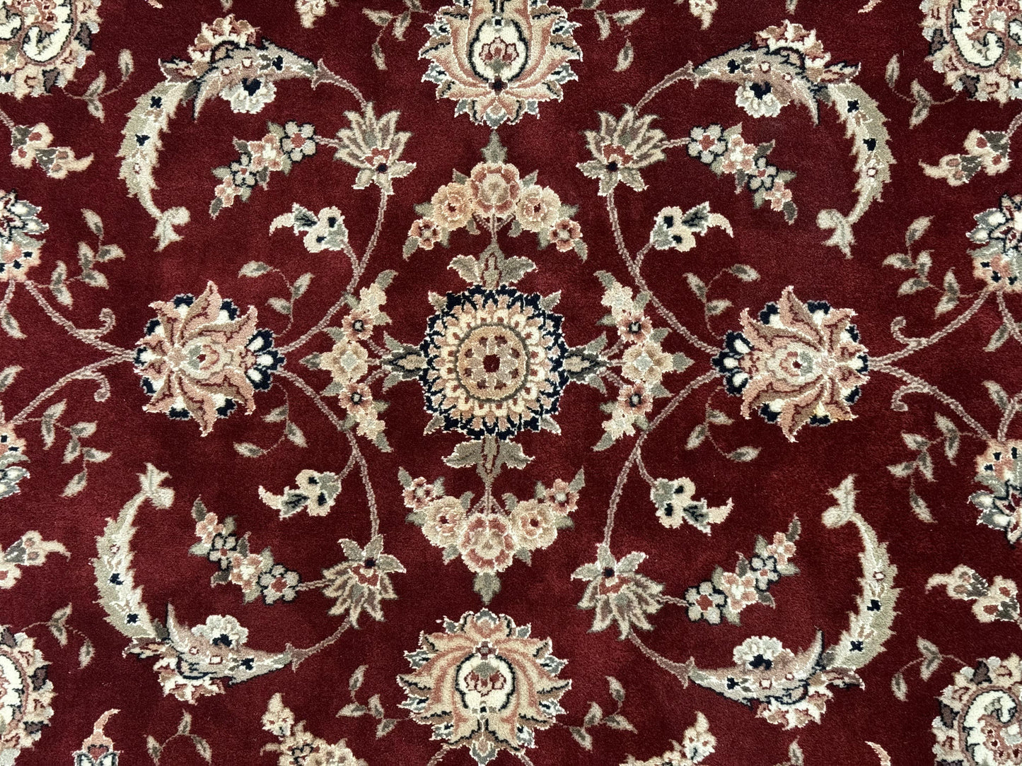 USED Maroon Persian Area Rug 8x10, Floral Allover, Pak Persian, Wool and Silk Highlights, Traditional Oriental Carpet