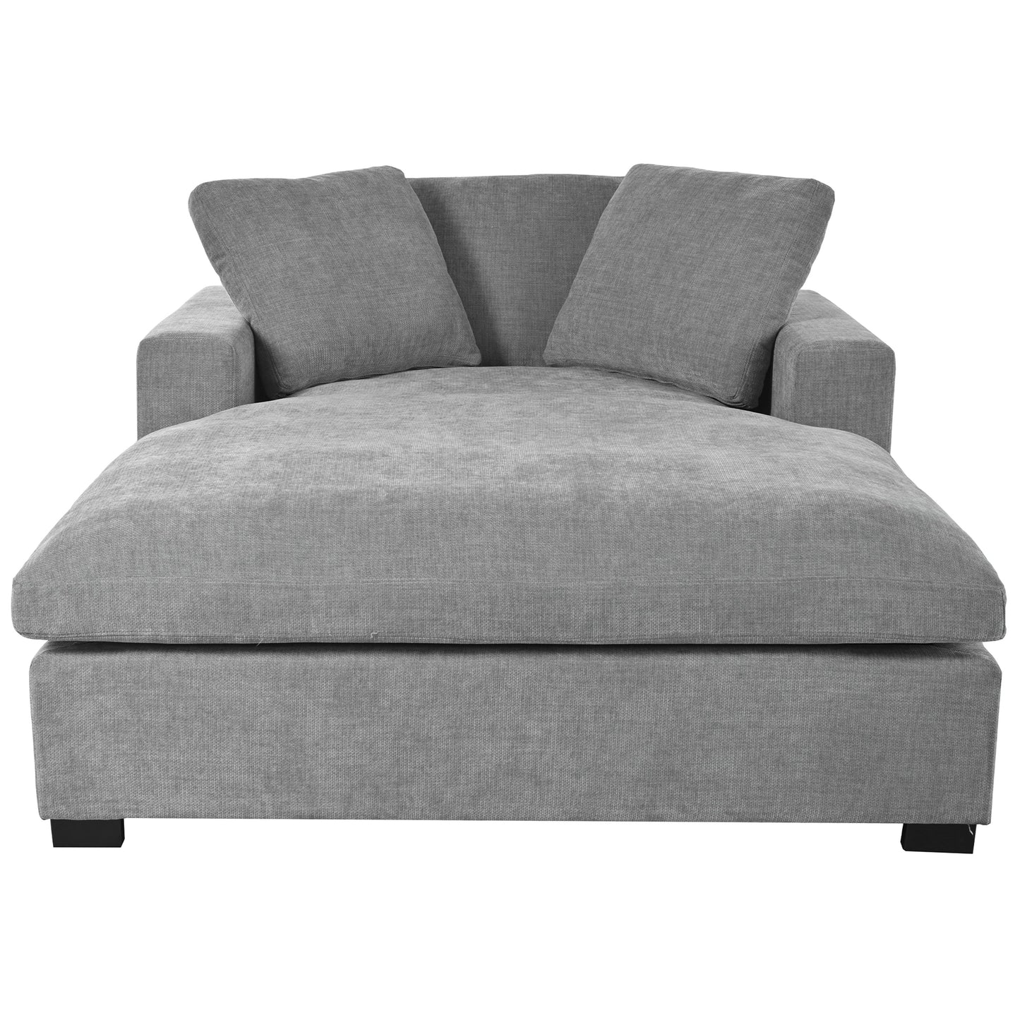 NEW Oversized Chaise Lounge Chair with Solid Wood Legs and Soft Upholstery, Gray