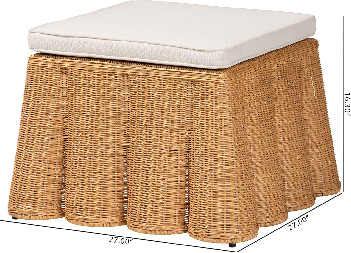NEW Honey Bohemian Scallop Rattan Ottoman Plush Cushion