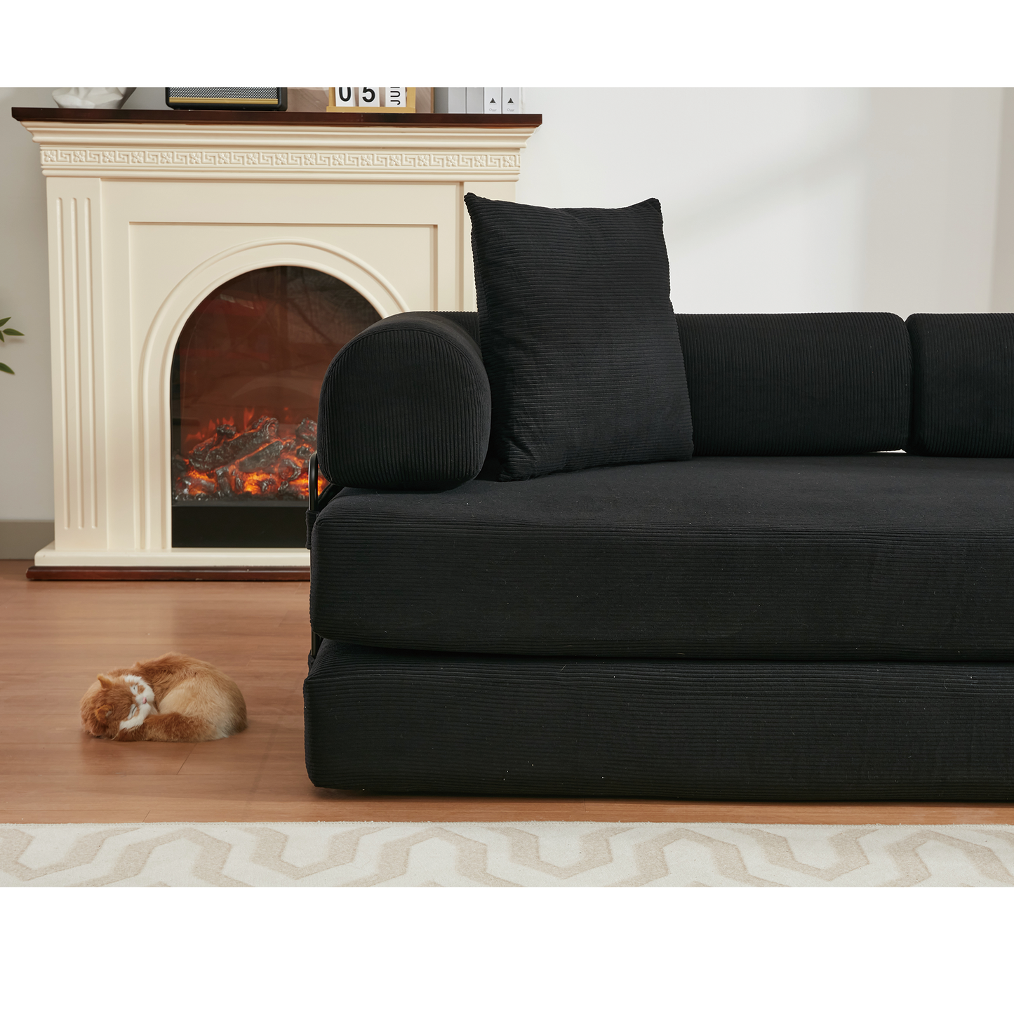 NEW  78.5' Folding Convertible Out Sleeper Sofa Bed,4-in-1 DIY Combination Convertible Sofa,3 seat, Folding  Sofa, King Size , Bedroom,Apartment,Corduroy,Black