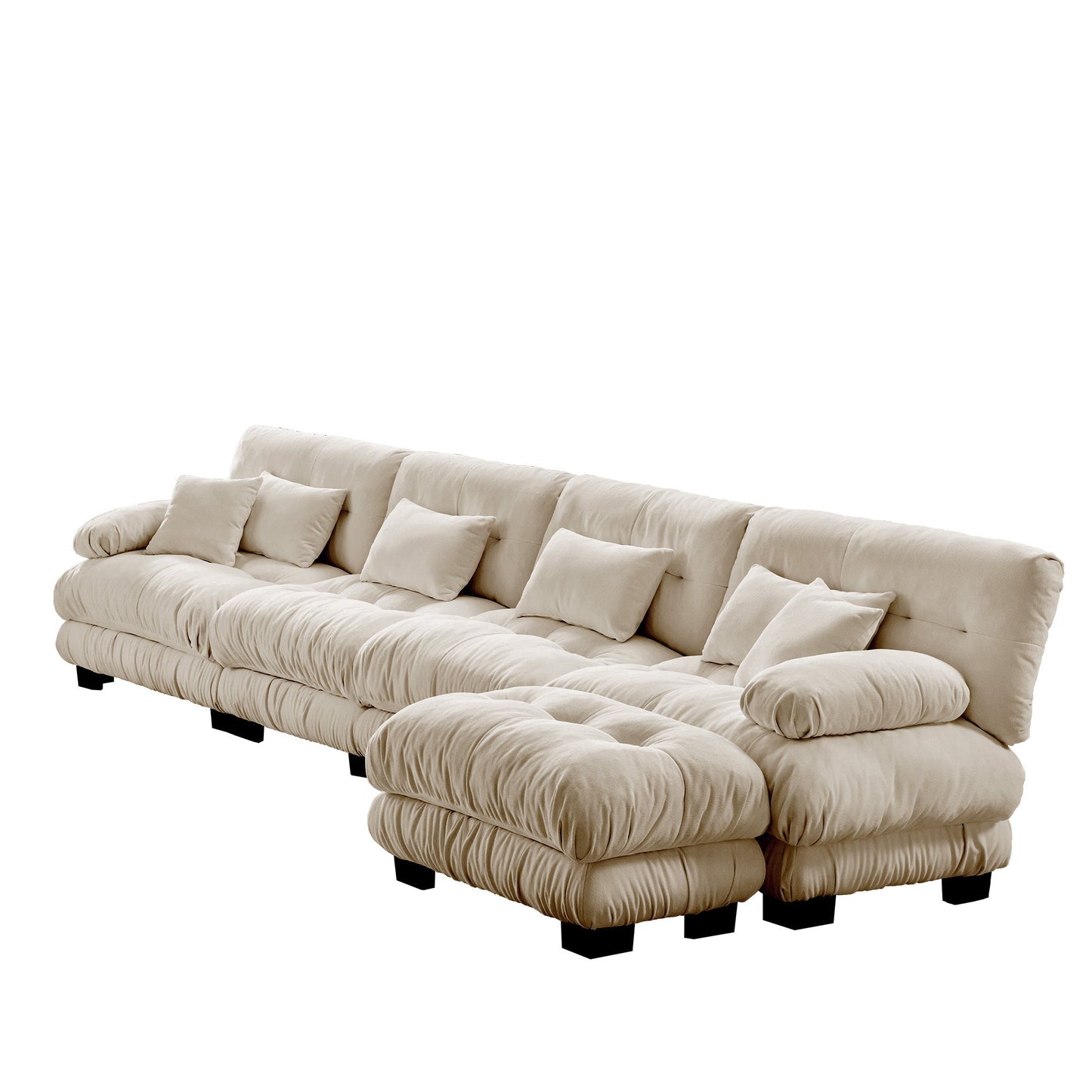 NEW Free Combination Chenille Light Coffee Modular Sectional L Shaped 4-Seater Comfy Cloud Sofa Couch with Convertible Ottoman