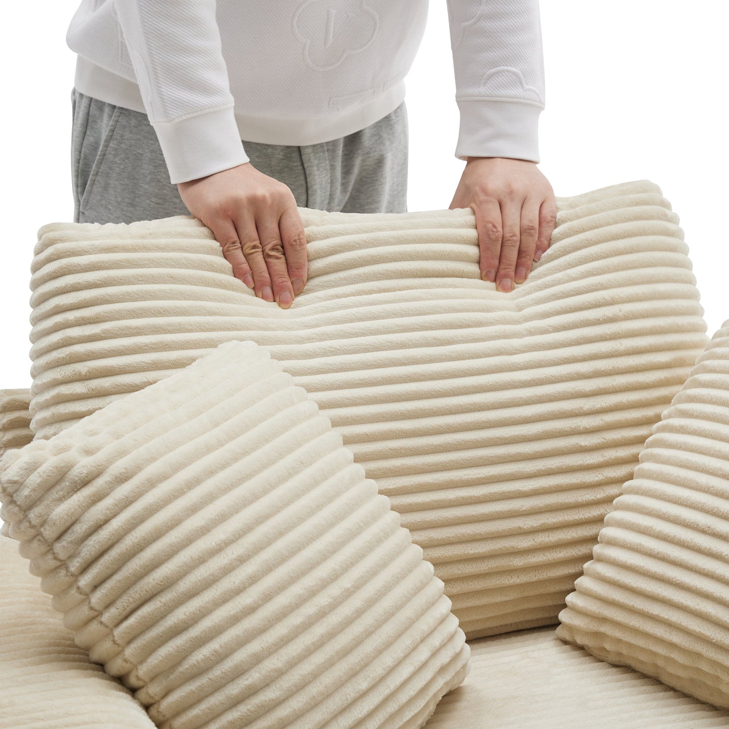 NEW Corduroy Beige Upholstered Chaise Lounge Sofa