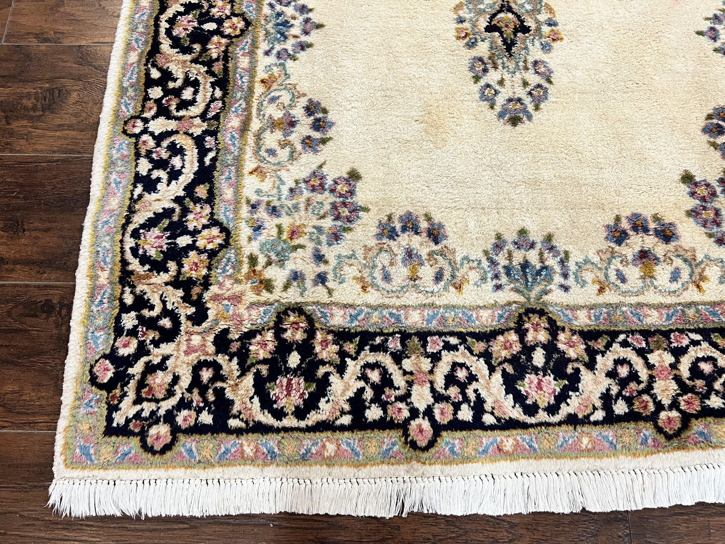 USED Persian Kirman Rug 4x7, Wool Hand Knotted Antique Carpet, Beige, Semi Open Field Medallion Rug, Traditional Handmade Oriental Rug