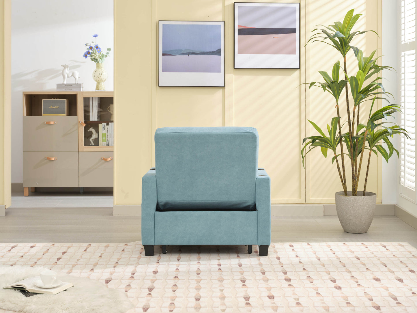 NEW Green Scratch Cloth Futon Chair Bed Convertible 3-in-1 Pull Out Sleeper Bed with USB Port