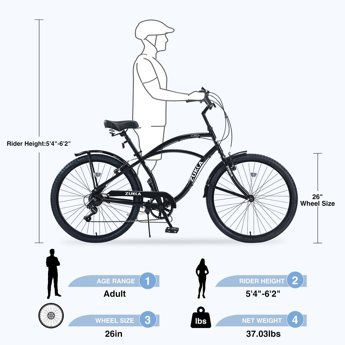 NEW 7 Speed Bicycles 26'Inch Multiple Colors Men's Beach Cruiser Bike