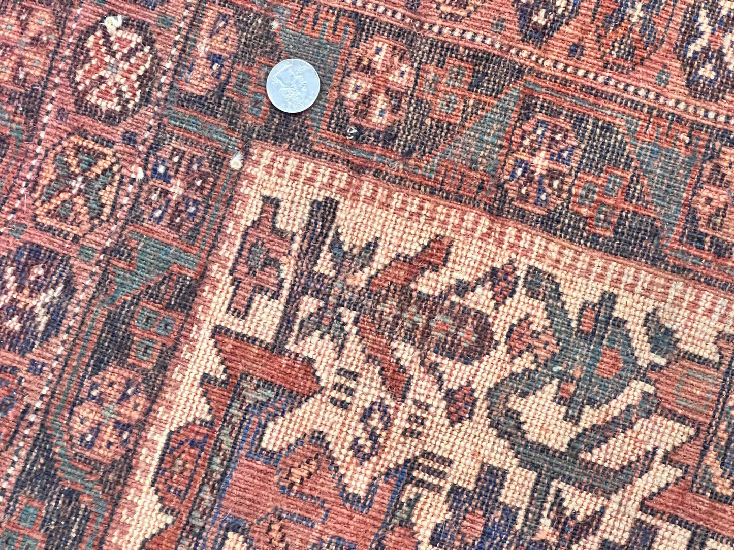 USED Persian Afshar Rug 5x6, Allover Repeated Motif, Wool Tribal Carpet, Handmade Semi Antique Rug