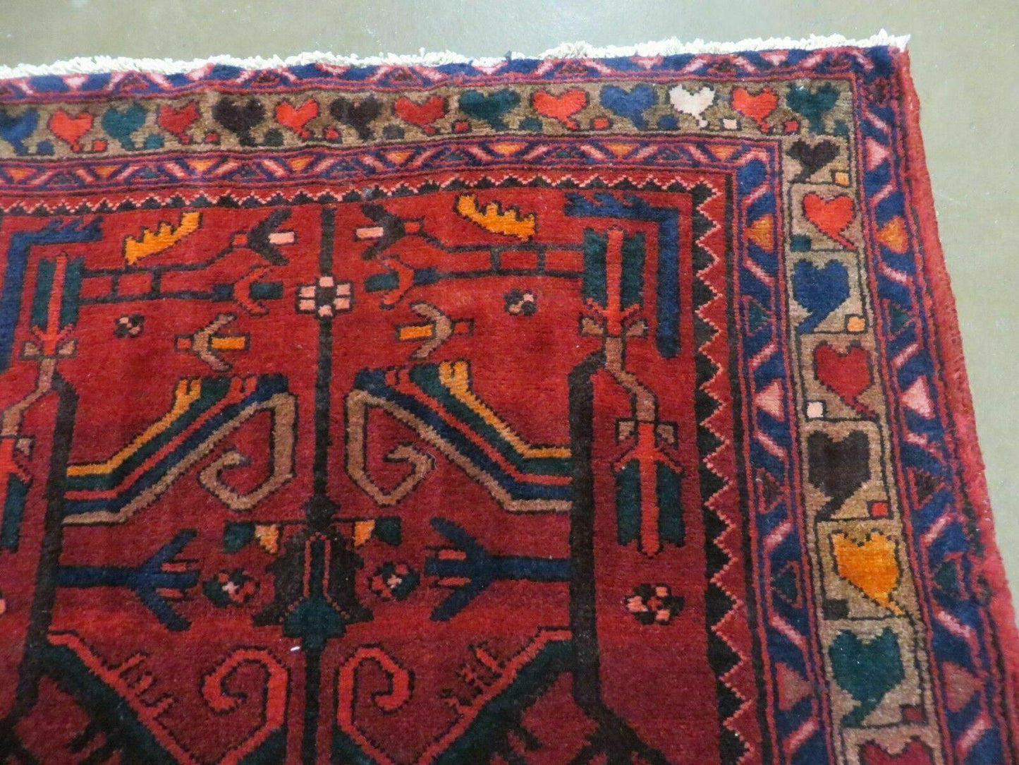 USED Antique Persian Hamadan Runner 3.4 x 9.7 -  Wool, Red and Navy Blue