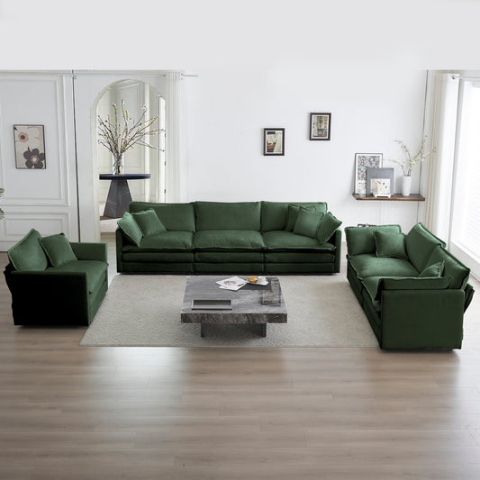 NEW Green 3 Piece Set Chenille Modern  Extra Deep Loveseat