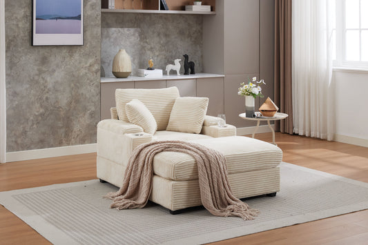 NEW Corduroy Beige Upholstered Chaise Lounge Sofa