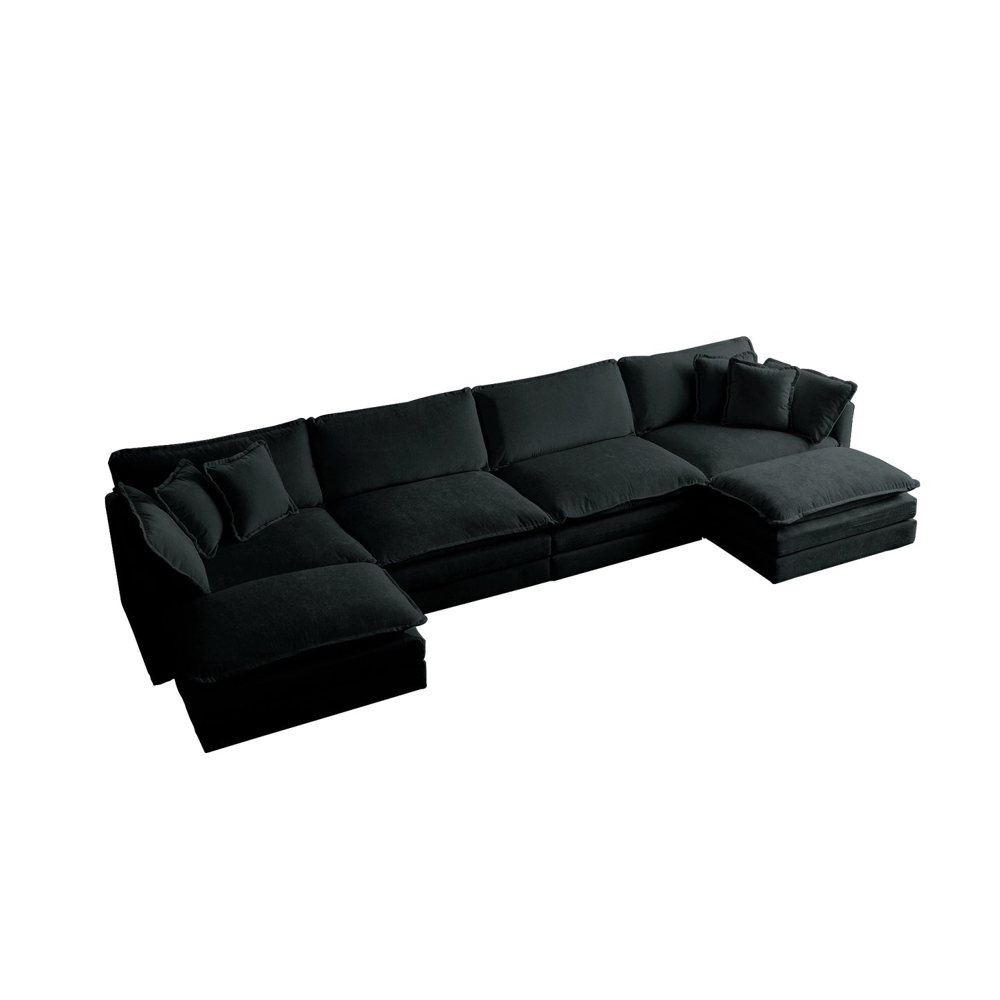 NEW Comfort U Shaped Couch with Reversible Chaise, Modular Large U-Shape Sectional Sofa, Double Extra Ottomans,Black Chenille