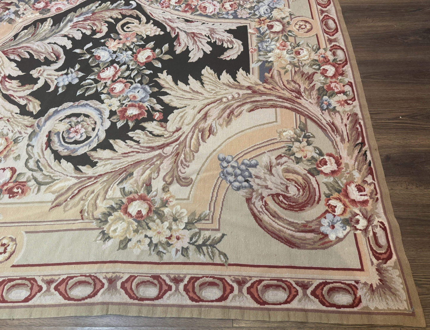 USED Wonderful Needlepoint Rug 10x14, Large Aubusson Carpet, Floral, Elegant, European Design