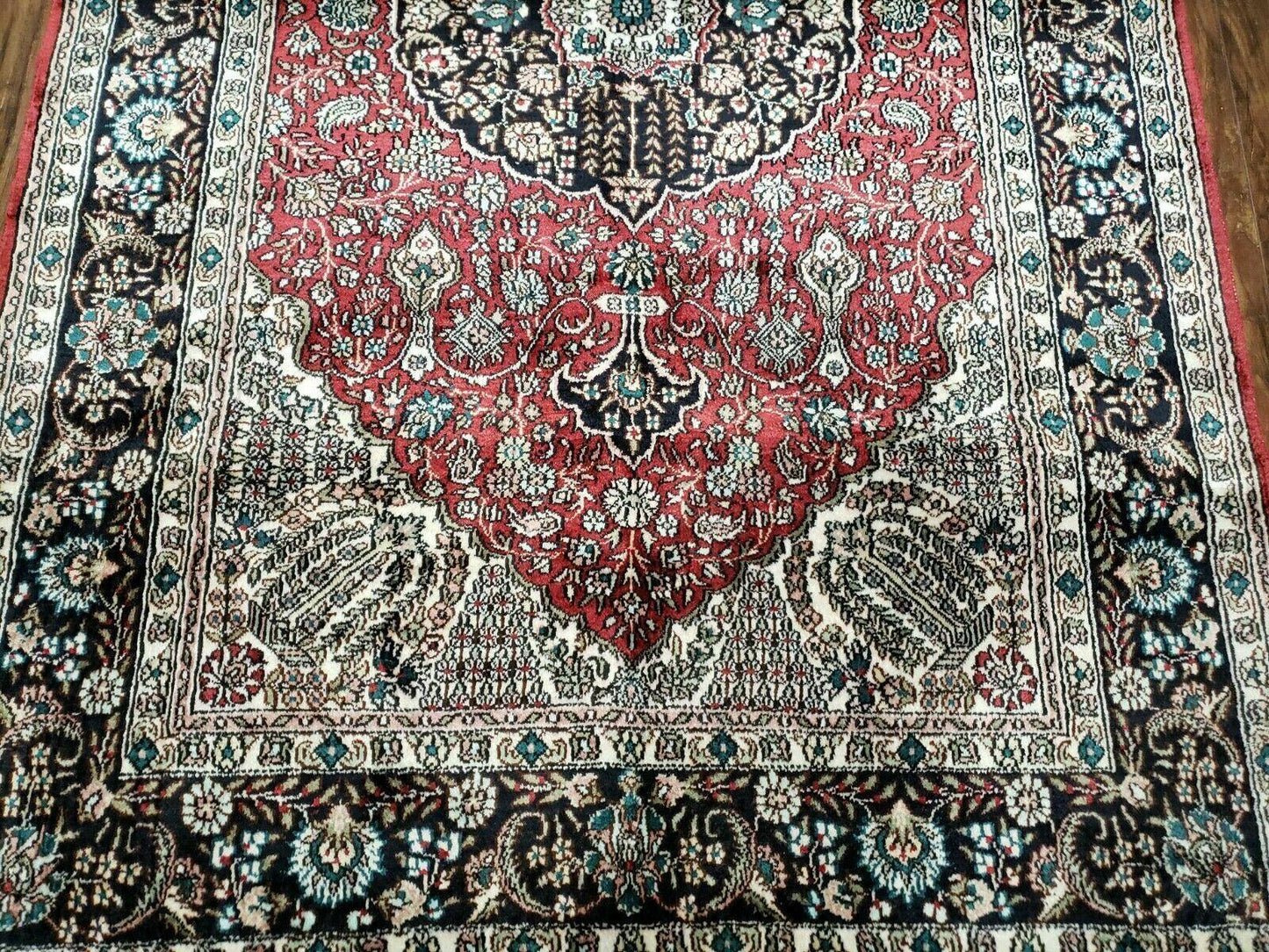 USED 3' X 5' Vintage Fine Handmade India Oriental Kashmir Silk Rug 400 KPSI Wow
