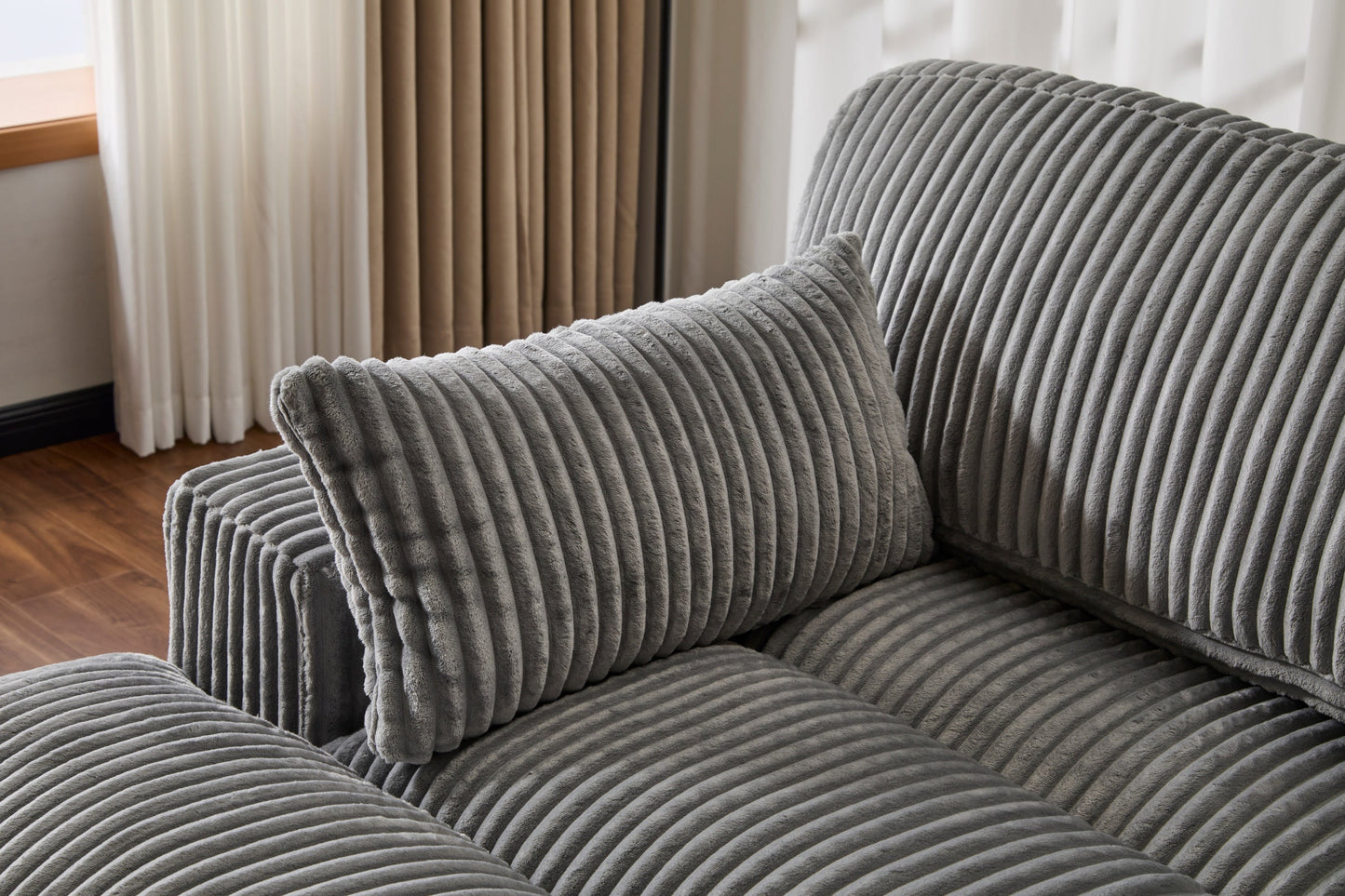 NEW Indoor Grey Corduroy Oversized Upholstered Double Chaise Lounge Chair Oversized Upholstered Sleeper Cloud Couch Deep Seat Luxury Sectional Sofa Bed Chaise Lounge