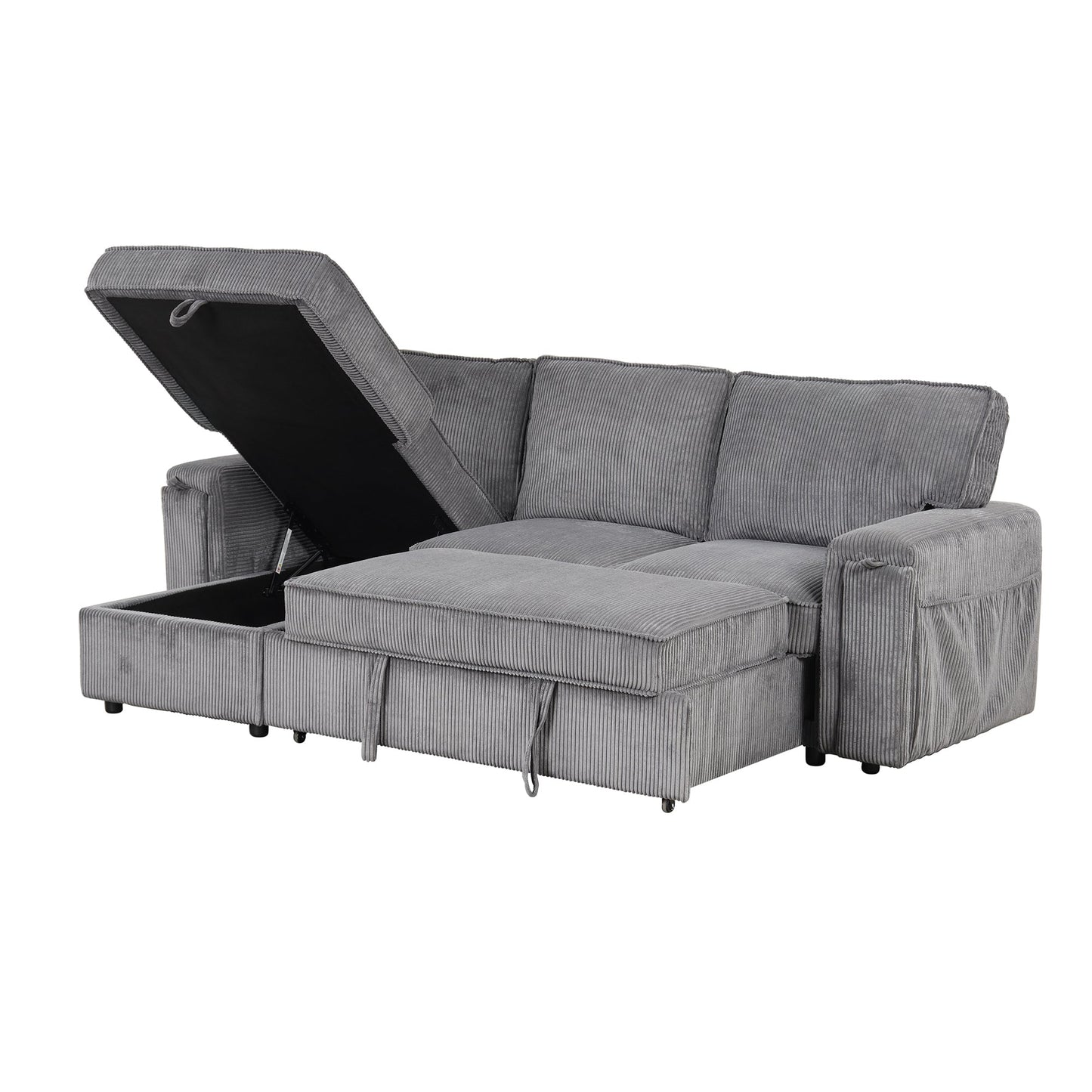 NEW U_STYLE Upholstery Sleeper Sectional Sofa with Storage Bags and 2 cup holders  on Arms