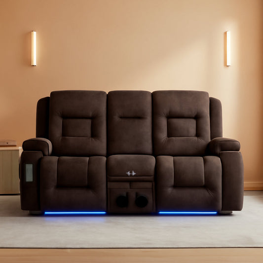 NEW Power Loveseat Recliner Sofa With Massage Velvet Brown