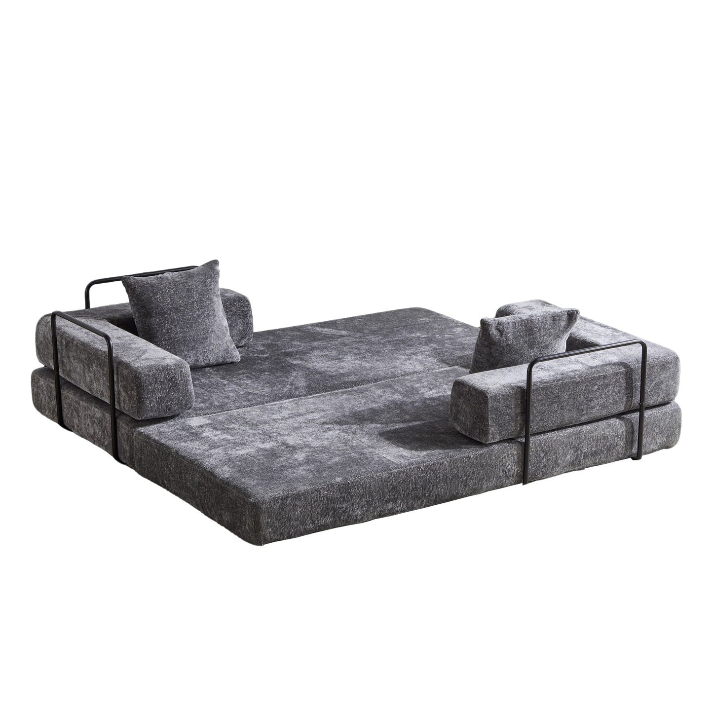 NEW Floor Couch,Compression Sofa,Convertible Floor Sofa Bed-with Pillow Back Support Armrest,Comfy Futon Couch Lounge Sleeper Bed,Chenile fabric,for Living Room Bedroom (DARK-GREY)